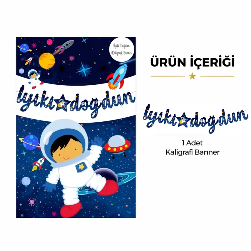 İyi Ki Doğdun Kaligrafi Banner Uzay - Toptan Parti Malzemesi