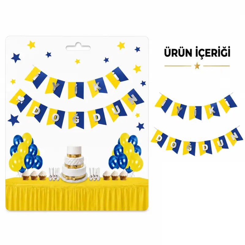 İyi ki Doğdun Zikzak Banner Sarı Lacivert - Toptan Parti Malzemesi