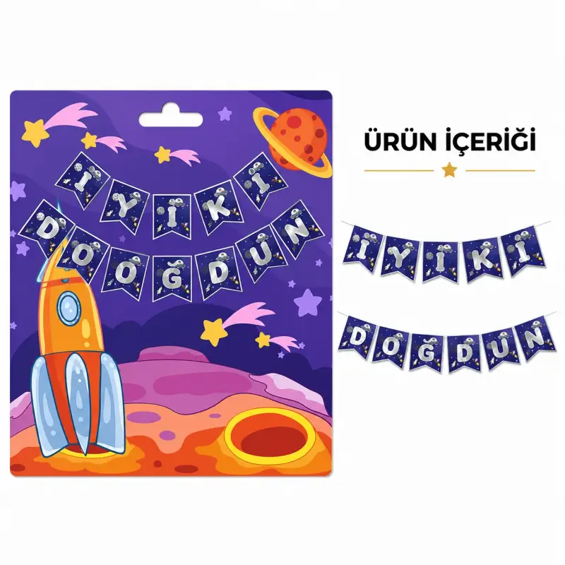 İyi ki Doğdun Zikzak Banner Uzay - Toptan Parti Malzemesi